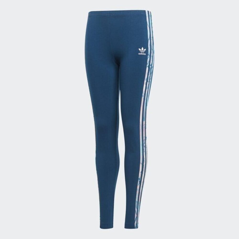 Adidas Originals Adicolor Tights 2018 Blue with Floral 3 Stripe Youth Girls XL